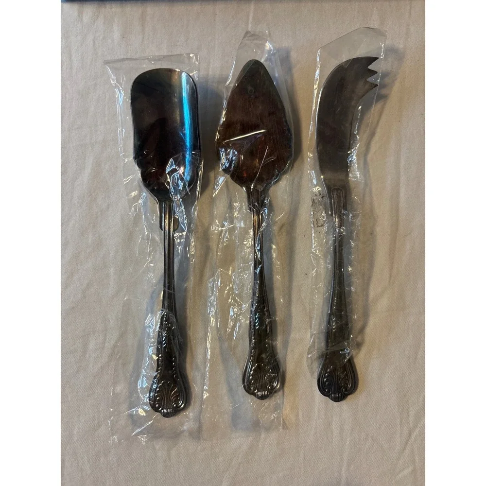 Cheeservs Cheese Serving Set 3pc Silver Like New Stainless Steel Japan Ornate